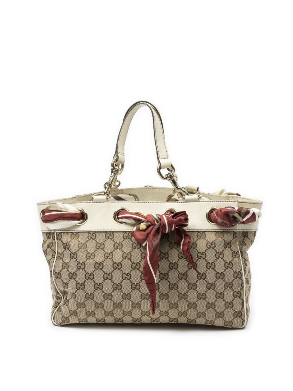 Gucci Positano Scarf Tote Ivory Beige GG Canvas